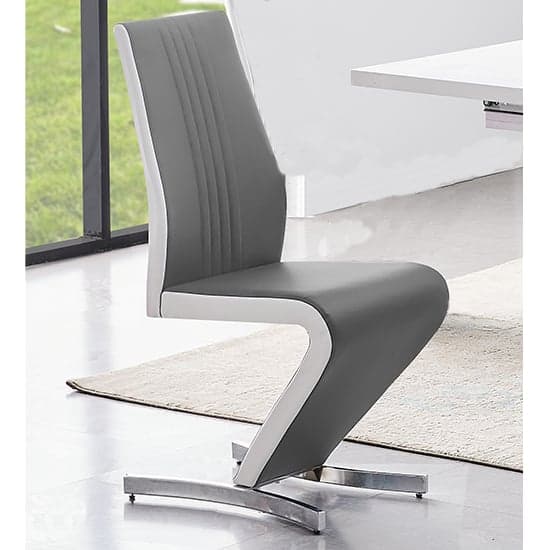 Girona Faux Leather Dining Chair In Grey And White