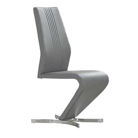 Girona Faux Leather Dining Chair In Grey With Chrome Base