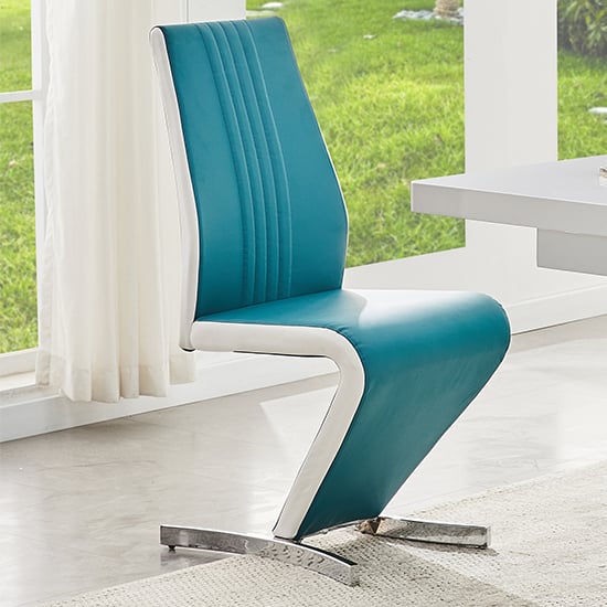 Girona Faux Leather Dining Chair In Teal And White