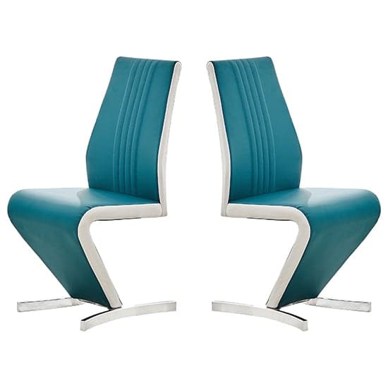 Girona Teal And White Faux Leather Dining Chairs In Pair