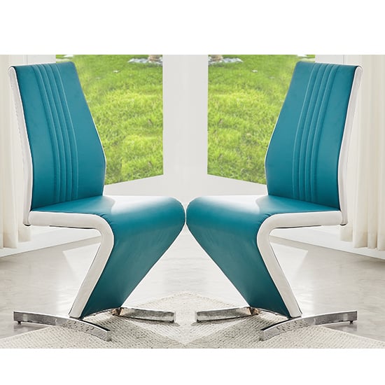 Girona Teal And White Faux Leather Dining Chairs In Pair