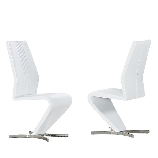 Girona White Faux Leather Dining Chairs In A Pair