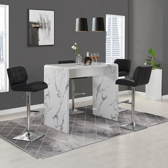 Glassboro Diva Marble Effect Gloss Bar Table 4 Canyon Black Stool