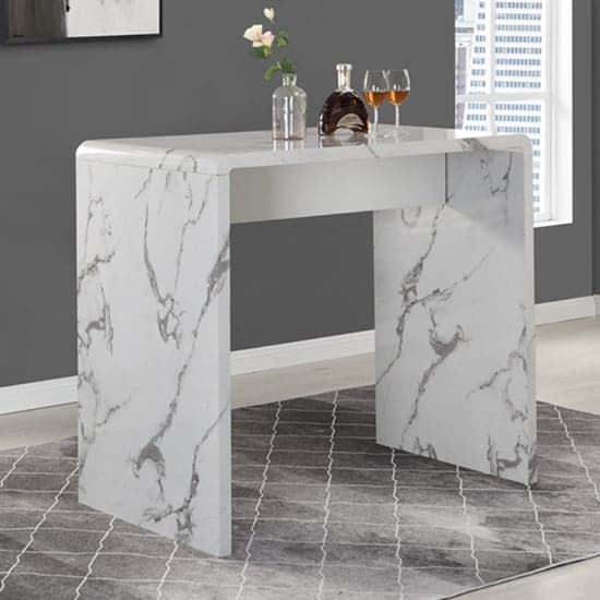 Glassboro Diva Marble Effect Gloss Bar Table 4 Canyon White Stool