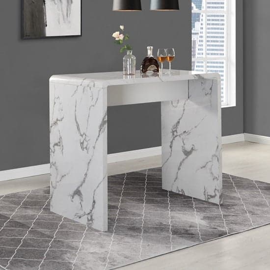 Glassboro High Gloss Bar Table Rectangular In Diva Marble Effect