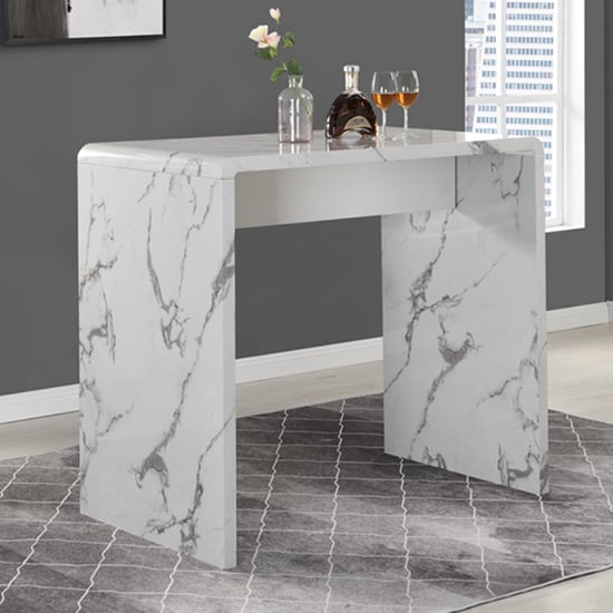 Glassboro High Gloss Bar Table Rectangular In Diva Marble Effect