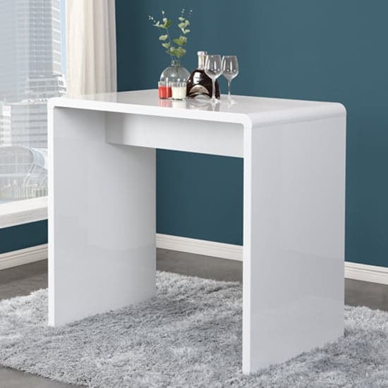 Glassboro White High Gloss Bar Table With 4 Rifle Black Stools