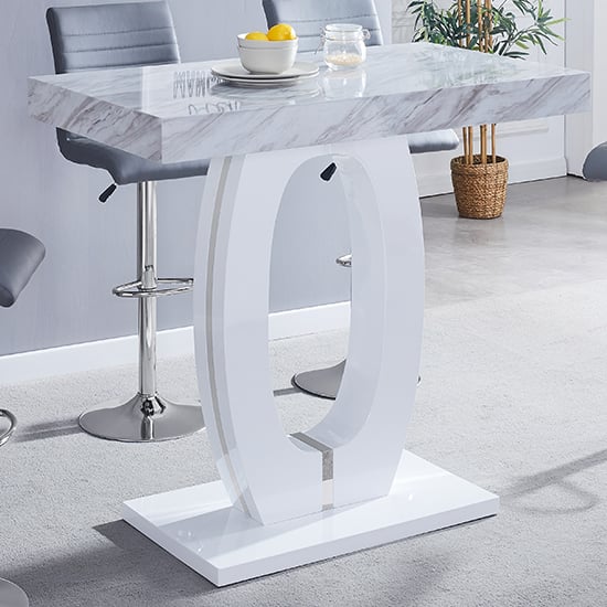 Halifax High Gloss Bar Table In Magnesia Marble Effect