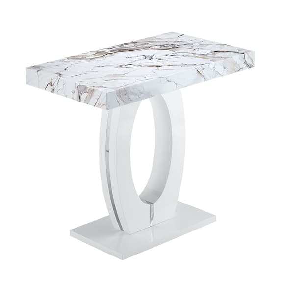 Halifax High Gloss Bar Table In White And Milo Marble Effect