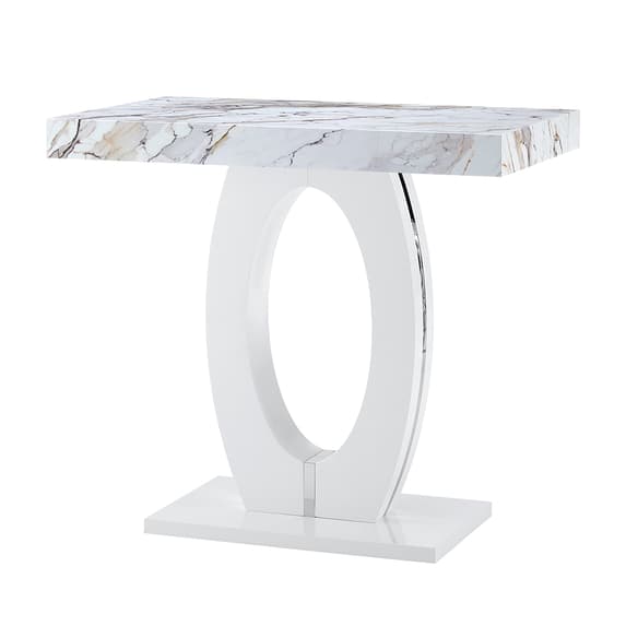 Halifax High Gloss Bar Table In White And Milo Marble Effect