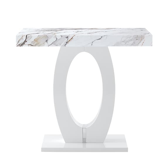 Halifax High Gloss Bar Table In White And Milo Marble Effect