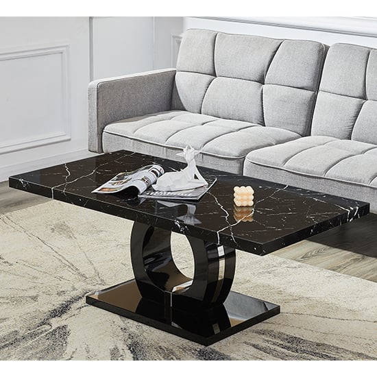 Halifax High Gloss Coffee Table In Black And Milano Marble Effect