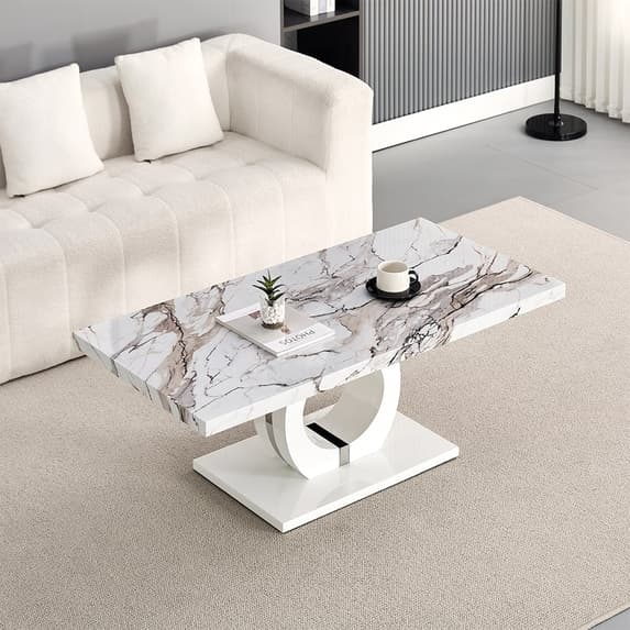 Halifax High Gloss Coffee Table In White And Milo Marble Effect