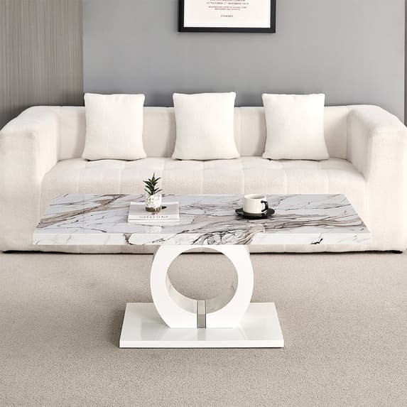 Halifax High Gloss Coffee Table In White And Milo Marble Effect