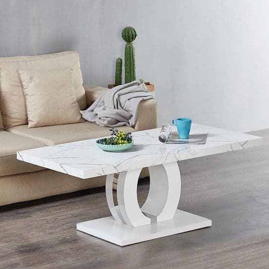 Halifax High Gloss Coffee Table In White And Vida Marble Effect