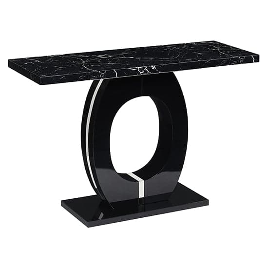 Halifax High Gloss Console Table In Black And Milano Marble Effect