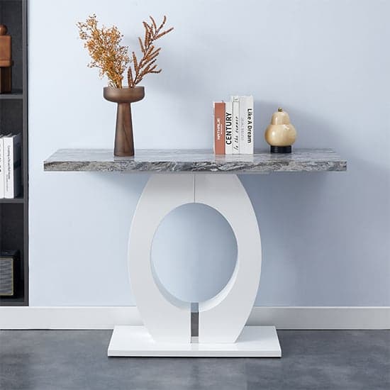 Halifax High Gloss Console Table In White And Melange Marble Effect