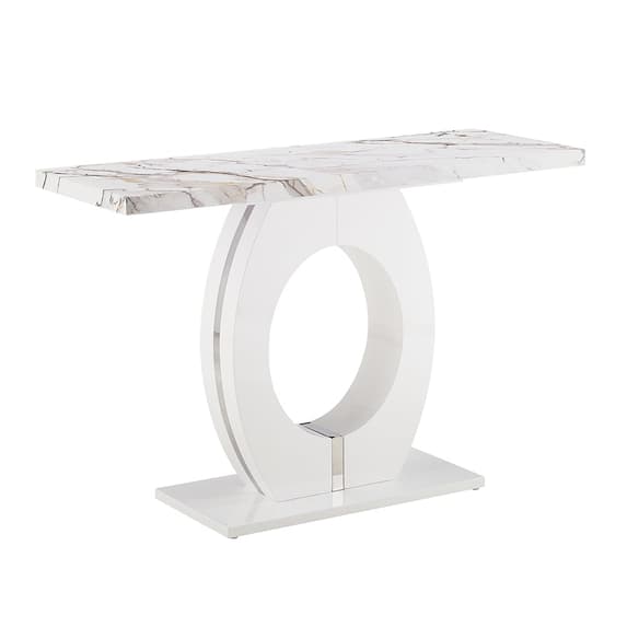 Halifax High Gloss Console Table In White And Milo Marble Effect