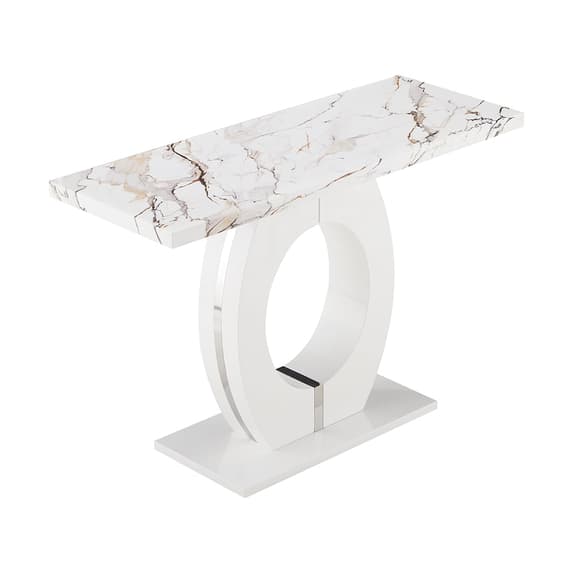 Halifax High Gloss Console Table In White And Milo Marble Effect