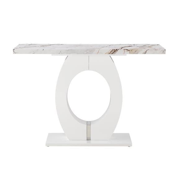 Halifax High Gloss Console Table In White And Milo Marble Effect