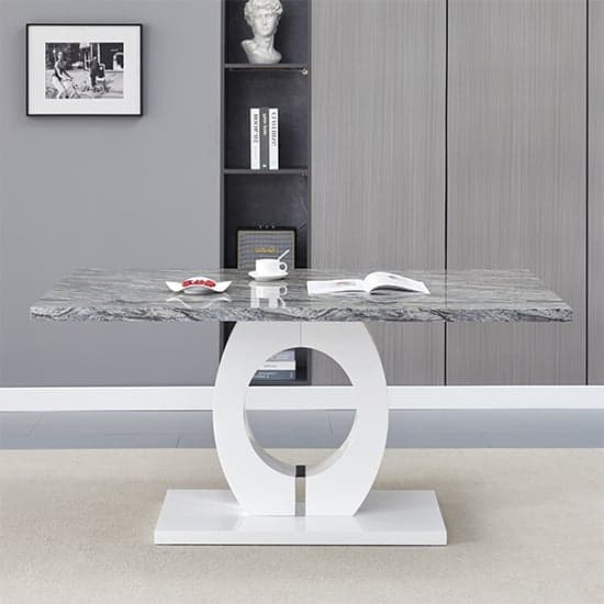 Halifax High Gloss Dining Table In Melange Marble Effect