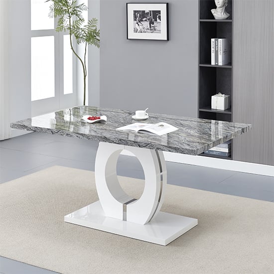 Halifax High Gloss Dining Table In Melange Marble Effect