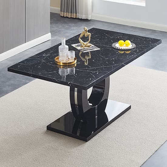 Halifax High Gloss Dining Table In Milano Marble Effect