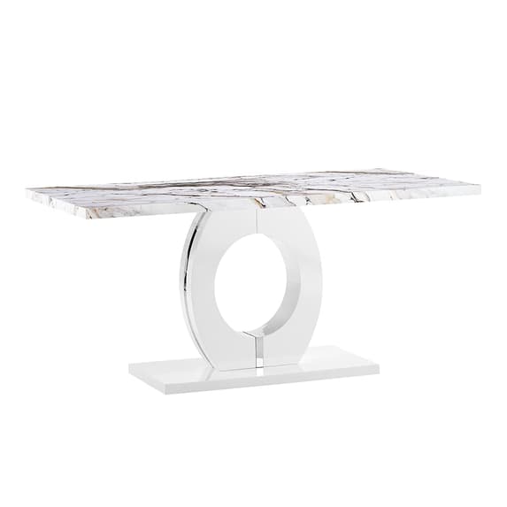 Halifax High Gloss Dining Table In White And Milo Marble Effect