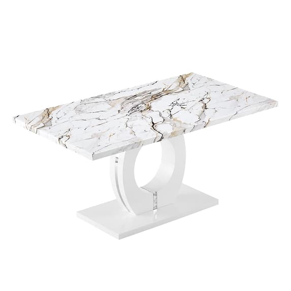 Halifax High Gloss Dining Table In White And Milo Marble Effect