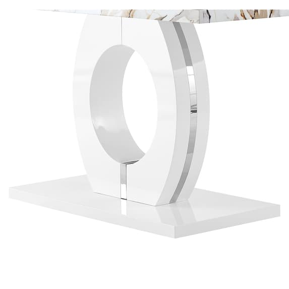 Halifax High Gloss Dining Table In White And Milo Marble Effect