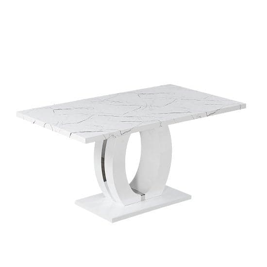 Halifax High Gloss Dining Table In White And Vida Marble Effect