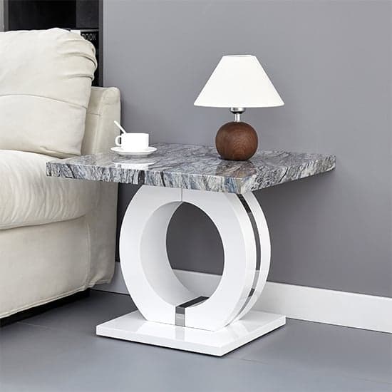 Halifax High Gloss Lamp Table In Melange Marble Effect