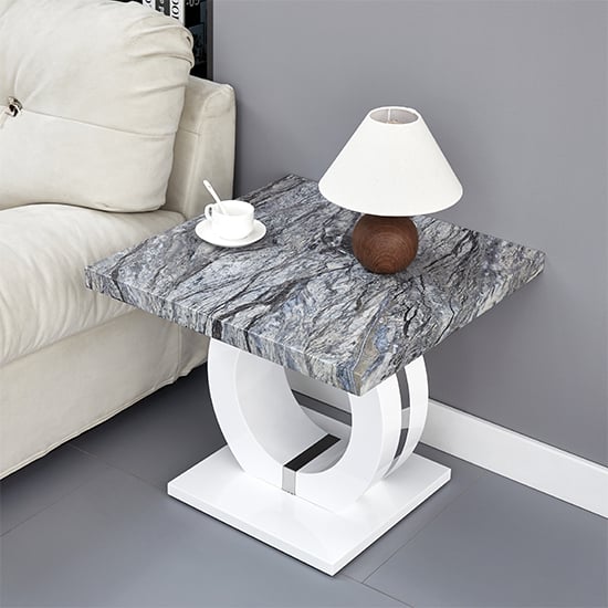 Halifax High Gloss Lamp Table In Melange Marble Effect