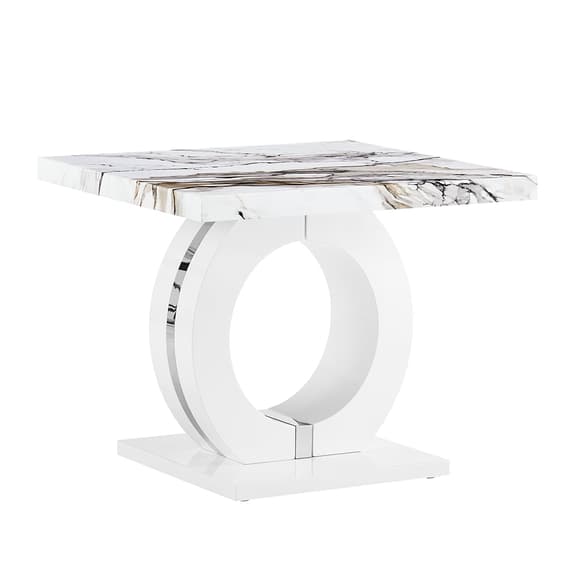 Halifax High Gloss Lamp Table In White And Milo Marble Effect