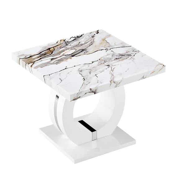 Halifax High Gloss Lamp Table In White And Milo Marble Effect