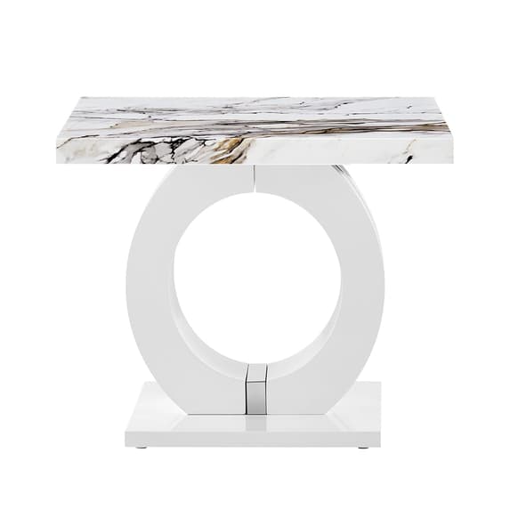 Halifax High Gloss Lamp Table In White And Milo Marble Effect