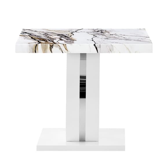 Halifax High Gloss Lamp Table In White And Milo Marble Effect