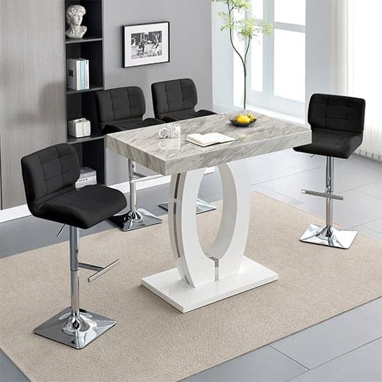 Halifax Magnesia Marble Effect Bar Table 4 Canyon Black Stools