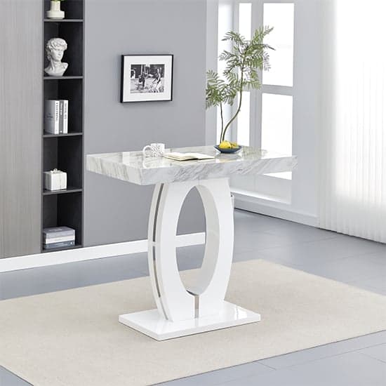 Halifax Magnesia Marble Effect Bar Table 4 Canyon Black Stools