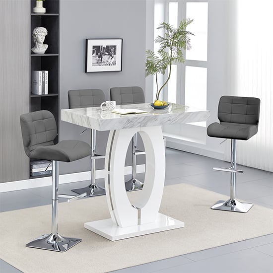 Halifax Magnesia Marble Effect Bar Table 4 Canyon Grey Stools