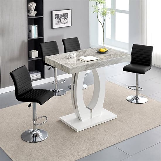 Halifax Magnesia Marble Effect Bar Table 4 Rifle Black Stools