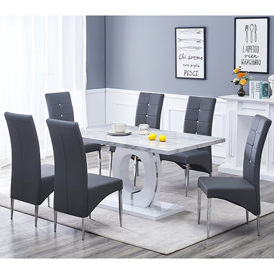 Halifax Magnesia Marble Effect Dining Table 6 Versilia Grey Chairs