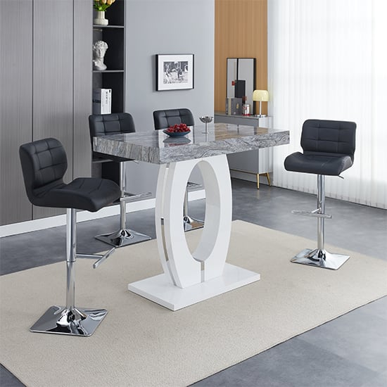 Halifax Melange High Gloss Bar Table With 4 Canyon Black Stools