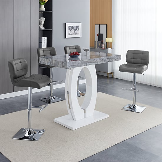 Halifax Melange High Gloss Bar Table With 4 Canyon Grey Stools