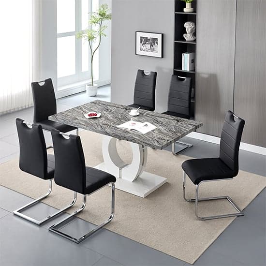 Halifax Melange Marble Effect Dining Table 6 Petersburg Black Chairs