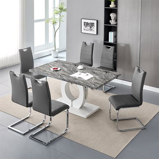 Halifax Melange Marble Effect Dining Table 6 Petersburg Grey Chairs