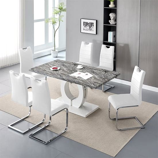 Halifax Melange Marble Effect Dining Table 6 Petersburg White Chairs