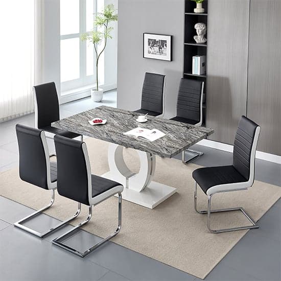 Halifax Melange Marble Effect Dining Table 6 Sylvania Black Chairs