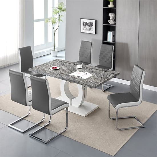 Halifax Melange Marble Effect Dining Table 6 Sylvania Grey Chairs