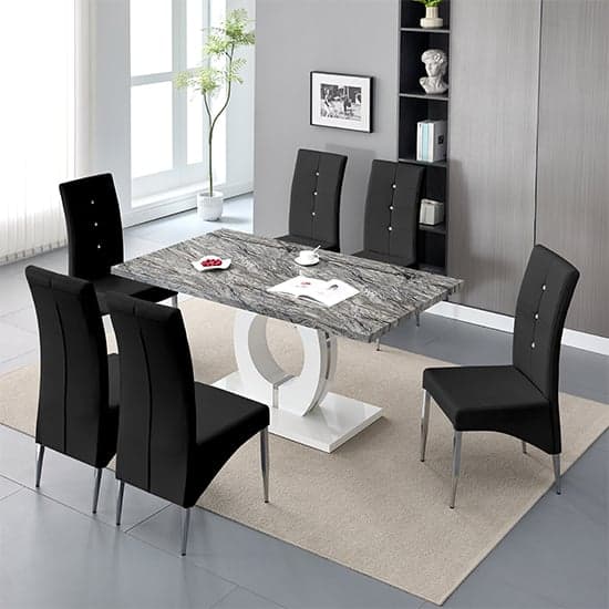 Halifax Melange Marble Effect Dining Table 6 Versilia Black Chairs